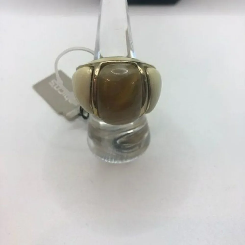 Chico's NWT Multi Cream Beige Gold Tone Stretchy Band Ring - 7